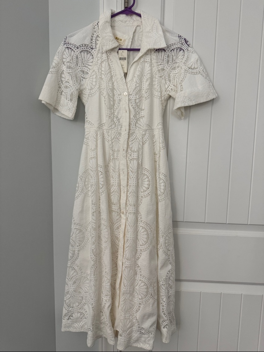 Maeve by Anthropologie Eyelet Button-Front Maxi Dress with Collar